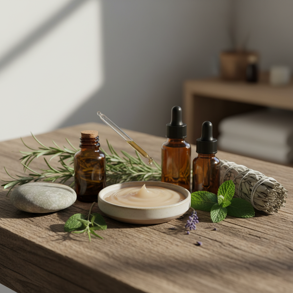 Естествена текстура на кожа и билки